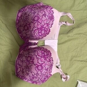 Light‎ Pink and Purple Floral Lace Padded Underwire Bra 42DD Adjustable Straps